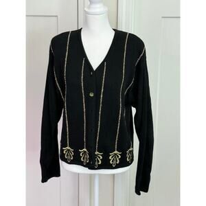 Lise J Black & Gold Cardigan vintage- Women's Size Large